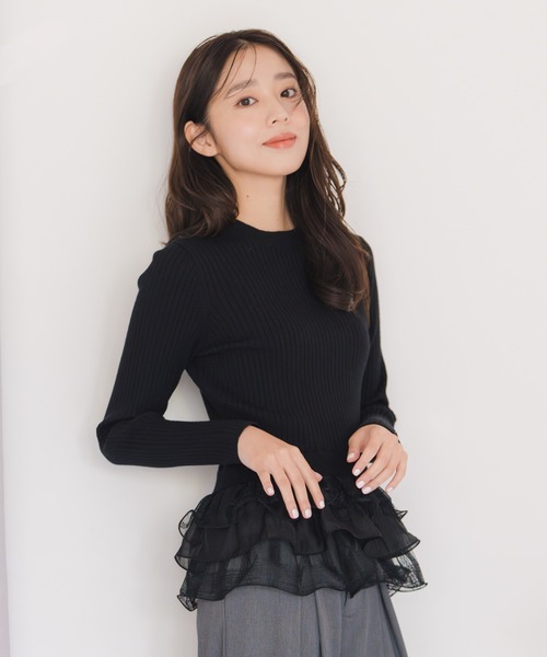 MISCH MASCH(ミッシュマッシュ)の「ペプラムラッフルニット(ニット/セーター・レディース・ブラック/ホワイト・フリ-)」の15枚目の写真