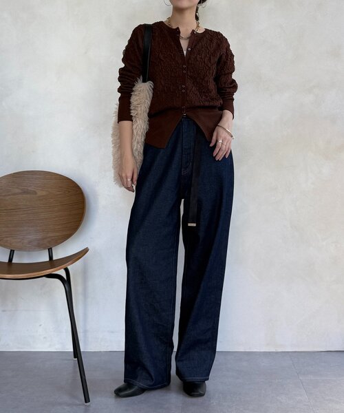 DouDou（ドゥドゥ）の「【WEB限定】フクレジャガードクルーネックカーディガン（カーディガン/ボレロ・レディース・アイボリー/ブルー/ブラウン・FREE）」の14枚目の写真