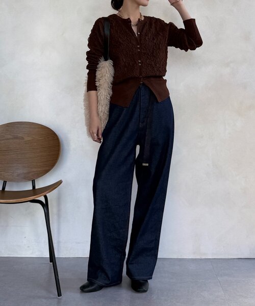 DouDou（ドゥドゥ）の「【WEB限定】フクレジャガードクルーネックカーディガン（カーディガン/ボレロ・レディース・アイボリー/ブルー/ブラウン・FREE）」の15枚目の写真