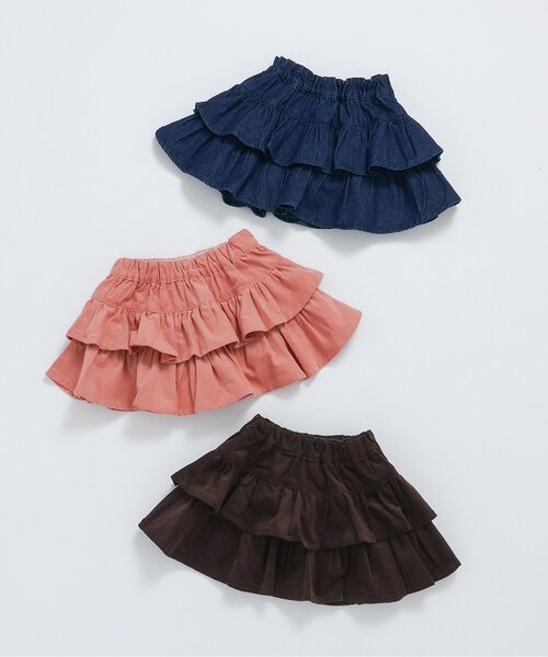 apres les cours（アプレレクール）の「【スカッツ】ティアードインパンツ付きスカート_ジュニア対応（スカート・キッズ・インディゴブルー/ブラウン/ピンク・140/130/120/110/100/90/80）」の19枚目の写真