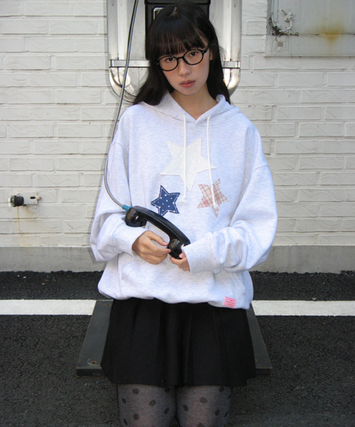 STAR PATCH MIXED APPLIQUE HOODIE WHITE MELANGE（パーカー）｜RONRON