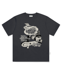 スケートボーダーフレンズプリントオーバーサイズ半袖Tシャツチャコール
