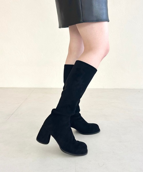 セール】＼ ストレッチ 細見え ／ ピタッとフィット スエード ヒール