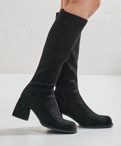 セール】＼ ストレッチ 細見え ／ ピタッとフィット スエード ヒール