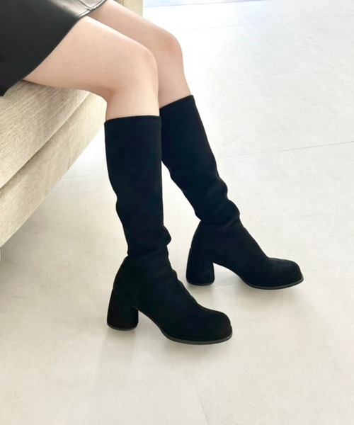 セール】＼ ストレッチ 細見え ／ ピタッとフィット スエード ヒール