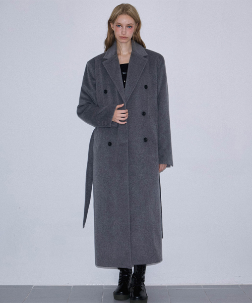 セール】Double Button Maxi Long Coat [Gray]（チェスターコート