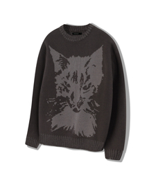 Cat Graphic Distressed Knit (Charcoal)