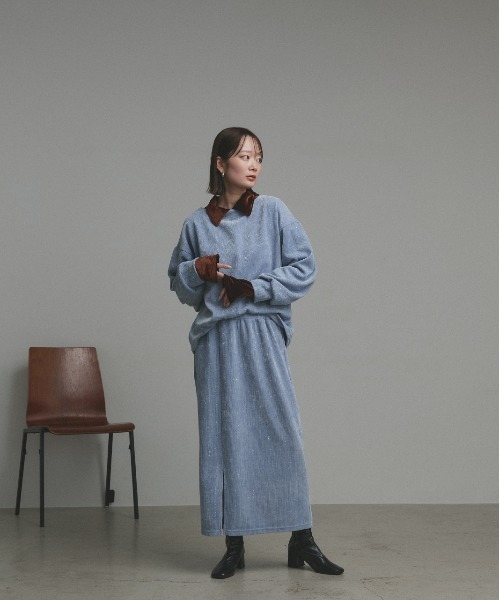 セール】ラメモール ボートネック プルオーバー ナロースカート