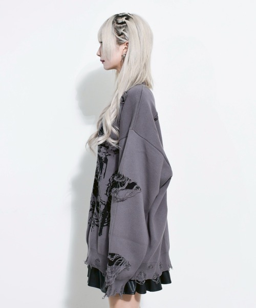 REFLEM(レフレム)の「『REFLEM/レフレム』スカル柄ジャカードニットPO/プルオーバーニット(ニット/セーター・レディース・ブラック×ホワイト/グレー/ブラック×パープル・FREE)」の6枚目の写真