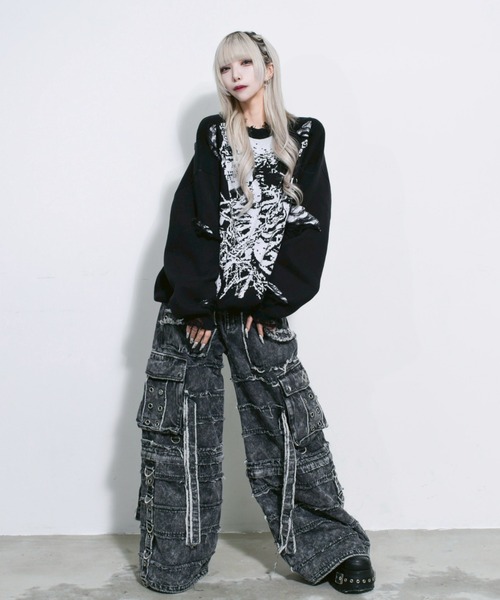 REFLEM(レフレム)の「『REFLEM/レフレム』スカル柄ジャカードニットPO/プルオーバーニット(ニット/セーター・レディース・ブラック×ホワイト/グレー/ブラック×パープル・FREE)」の8枚目の写真
