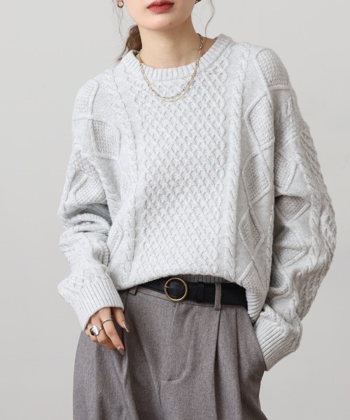 GUESS JEANS（ゲスジーンズ）の「GUESS JEANS ウール ケーブルニットセーター（ニット/セーター・レディース・ブラック/ヘザーグレー/クリーム・S/XS/M/L）」の3枚目の写真