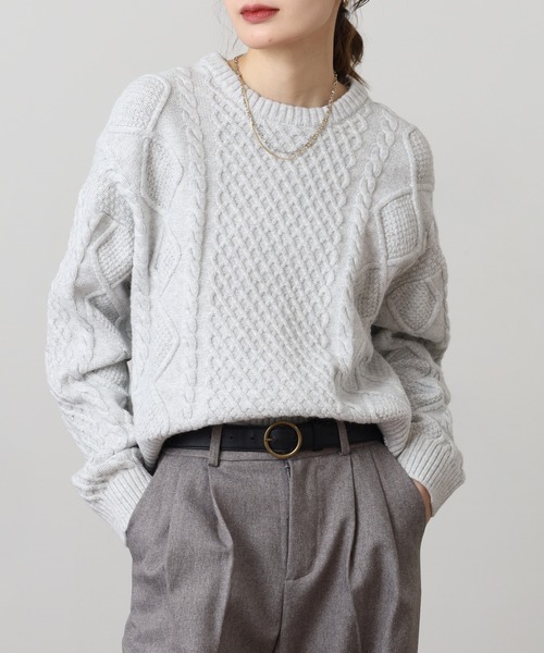 GUESS JEANS（ゲスジーンズ）の「GUESS JEANS ウール ケーブルニットセーター（ニット/セーター・レディース・ブラック/ヘザーグレー/クリーム・S/XS/M/L）」の16枚目の写真