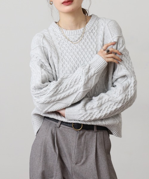 GUESS JEANS（ゲスジーンズ）の「GUESS JEANS ウール ケーブルニットセーター（ニット/セーター・レディース・ブラック/ヘザーグレー/クリーム・S/XS/M/L）」の18枚目の写真