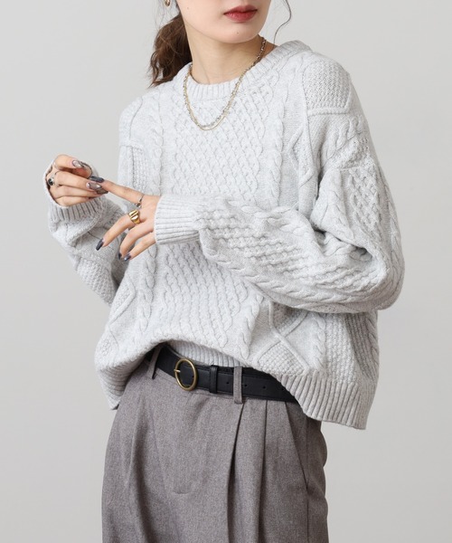 GUESS JEANS（ゲスジーンズ）の「GUESS JEANS ウール ケーブルニットセーター（ニット/セーター・レディース・ブラック/ヘザーグレー/クリーム・S/XS/M/L）」の17枚目の写真