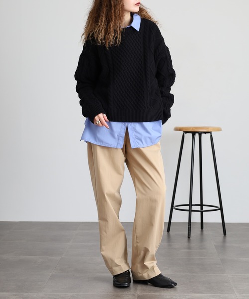 GUESS JEANS（ゲスジーンズ）の「GUESS JEANS ウール ケーブルニットセーター（ニット/セーター・レディース・ブラック/ヘザーグレー/クリーム・S/XS/M/L）」の9枚目の写真