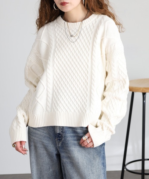 GUESS JEANS（ゲスジーンズ）の「GUESS JEANS ウール ケーブルニットセーター（ニット/セーター・レディース・ブラック/ヘザーグレー/クリーム・S/XS/M/L）」の10枚目の写真