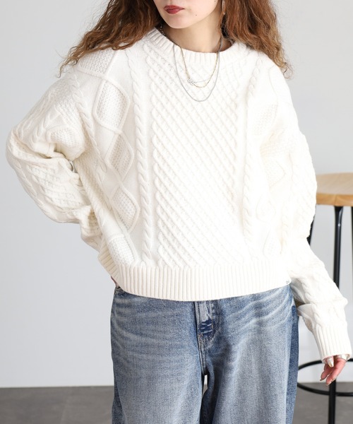 GUESS JEANS（ゲスジーンズ）の「GUESS JEANS ウール ケーブルニットセーター（ニット/セーター・レディース・ブラック/ヘザーグレー/クリーム・S/XS/M/L）」の11枚目の写真