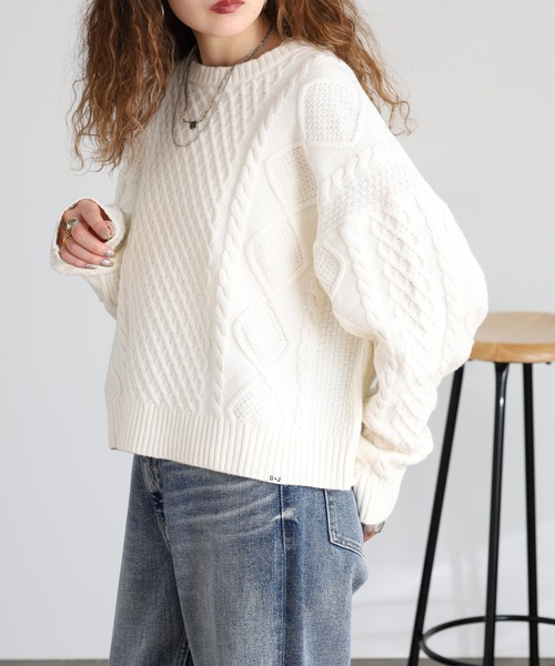 GUESS JEANS（ゲスジーンズ）の「GUESS JEANS ウール ケーブルニットセーター（ニット/セーター・レディース・ブラック/ヘザーグレー/クリーム・S/XS/M/L）」の13枚目の写真