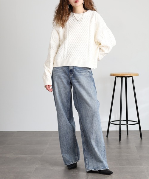 GUESS JEANS（ゲスジーンズ）の「GUESS JEANS ウール ケーブルニットセーター（ニット/セーター・レディース・ブラック/ヘザーグレー/クリーム・S/XS/M/L）」の14枚目の写真