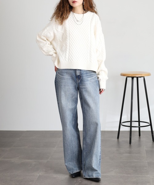 GUESS JEANS（ゲスジーンズ）の「GUESS JEANS ウール ケーブルニットセーター（ニット/セーター・レディース・ブラック/ヘザーグレー/クリーム・S/XS/M/L）」の15枚目の写真