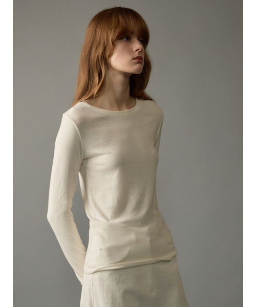 NOEUD（ノウドゥ）の「Wool tencel round Tee (Ivory)（Tシャツ/カットソー・レディース・その他・FREE）」の2枚目の写真