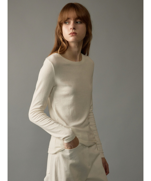 NOEUD（ノウドゥ）の「Wool tencel round Tee (Ivory)（Tシャツ/カットソー・レディース・その他・FREE）」の3枚目の写真