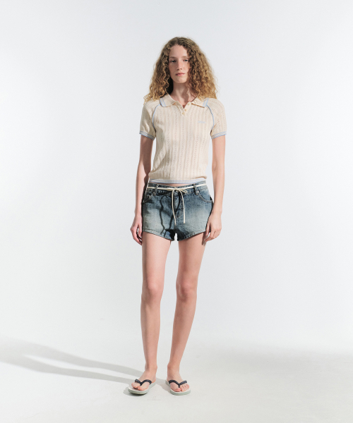 grove（グローブ）の「SOLINA DENIM SHORTS (DARK BLUE)（デニムパンツ・レディース・ダークブルー・SMALL/MEDIUM）」の2枚目の写真