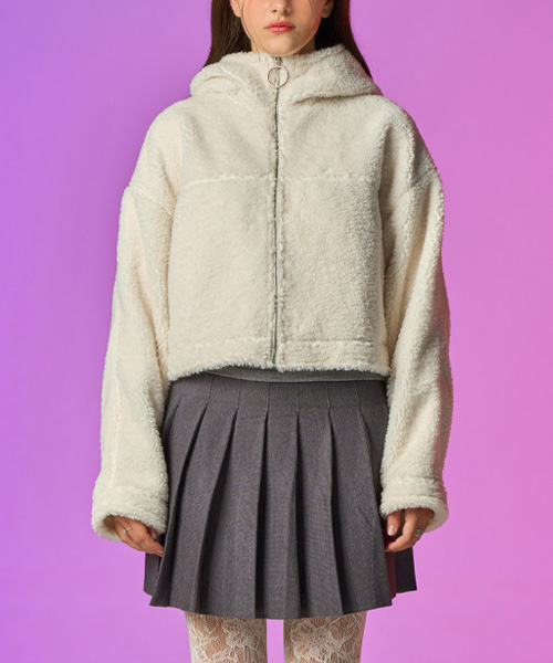 KOLEAT（コレット）の「冬フードムートンジップアップジャケット [アイボリー] 裏地フリースver.（ムートンコート・レディース・その他・FREE）」の2枚目の写真