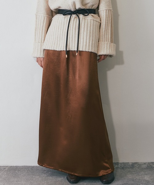 ANOTHER S（アナザーエス）の「サテンロングスカート（スカート・レディース・ブラック/ブラウン/グレイッシュベージュ・FREE）」の20枚目の写真