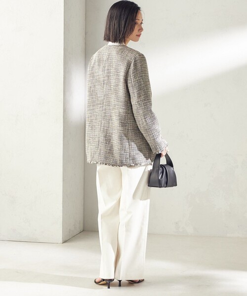 SHIPS（シップス）の「トライスピン 杢 ツイード カラーレス ジャケット（セレモニー対応可）（ノーカラージャケット・レディース・ライトグレー/ブラック・ONE SIZE）」の21枚目の写真