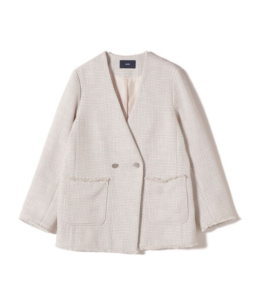 SHIPS（シップス）の「トライスピン 杢 ツイード カラーレス ジャケット（セレモニー対応可）（ノーカラージャケット・レディース・ライトグレー/ブラック・ONE SIZE）」の17枚目の写真