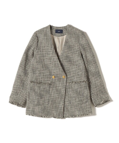 SHIPS（シップス）の「トライスピン 杢 ツイード カラーレス ジャケット（セレモニー対応可）（ノーカラージャケット・レディース・ライトグレー/ブラック・ONE SIZE）」の15枚目の写真