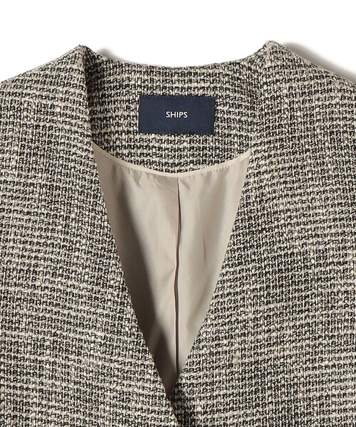 SHIPS（シップス）の「トライスピン 杢 ツイード カラーレス ジャケット（セレモニー対応可）（ノーカラージャケット・レディース・ライトグレー/ブラック・ONE SIZE）」の13枚目の写真