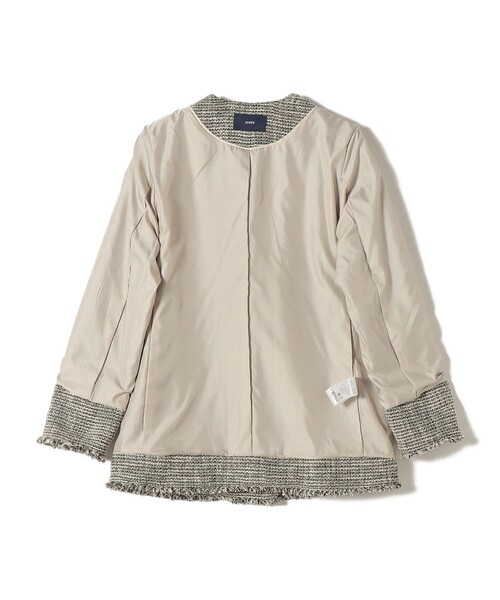 SHIPS（シップス）の「トライスピン 杢 ツイード カラーレス ジャケット（セレモニー対応可）（ノーカラージャケット・レディース・ライトグレー/ブラック・ONE SIZE）」の9枚目の写真