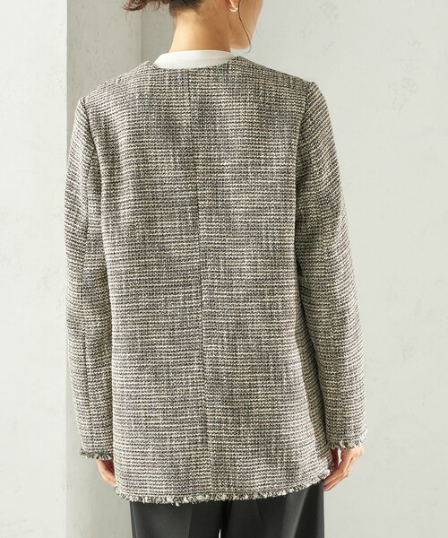SHIPS（シップス）の「トライスピン 杢 ツイード カラーレス ジャケット（セレモニー対応可）（ノーカラージャケット・レディース・ライトグレー/ブラック・ONE SIZE）」の5枚目の写真