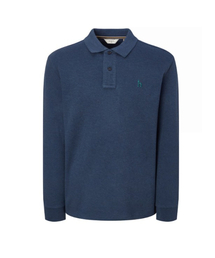 [アイコニック] ダークブルー 長袖ピケポロシャツ