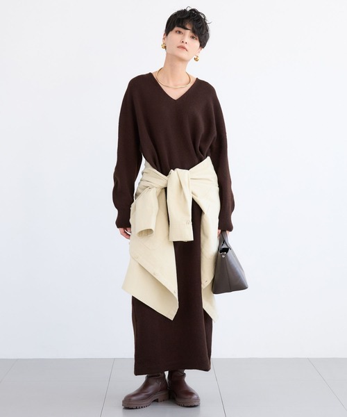 BARNYARDSTORM（バンヤードストーム）の「BARNYARDSTORM / ホールガーメントニットワンピース（ワンピース・レディース・グレー/ブラウン・FREE）」の4枚目の写真