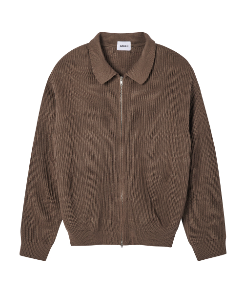AKECII(アケシ)の「デンシングカラー ニットジップアップ_ブラウン(カーディガン/ボレロ・メンズ・その他・ONE SIZE)」の1枚目の写真