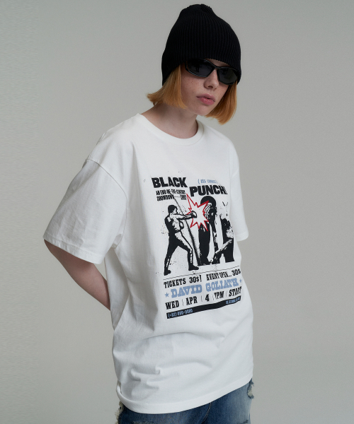 CACTUSDONUTMARKET(カクタスドーナツマーケット)の「Black Punch T-Shirt - White(Tシャツ/カットソー・レディース・その他・MEDIUM/LARGE)」の1枚目の写真
