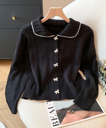 襟付きニット」に該当するレディースのニット/セーター（ブラック/黒色