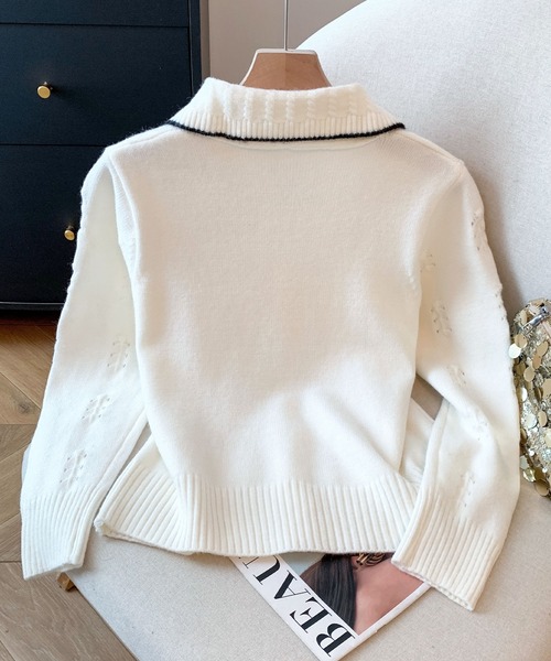 frunco(フランコ)の「【ZOZOTOWN限定】襟付きリボンボタンニット(ニット/セーター・レディース・ブラック/ホワイト・FREE)」の3枚目の写真
