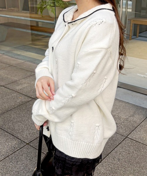 frunco(フランコ)の「【ZOZOTOWN限定】襟付きリボンボタンニット(ニット/セーター・レディース・ブラック/ホワイト・FREE)」の14枚目の写真