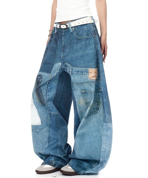 パッチワーク風プリントデニム