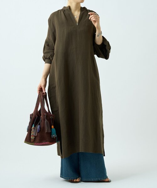 BEARDSLEY（ビアズリー）の「コットンリネンロングワンピース（ワンピース・レディース・ブラック/ブラウン・FREE）」の2枚目の写真