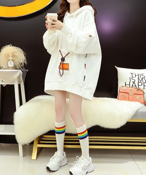 SallyLunn(サリーラン)の「マルチアクセントゆったりパーカー(パーカー・レディース・ホワイト/パープル/スミクロ・MEDIUM/LARGE)」の13枚目の写真