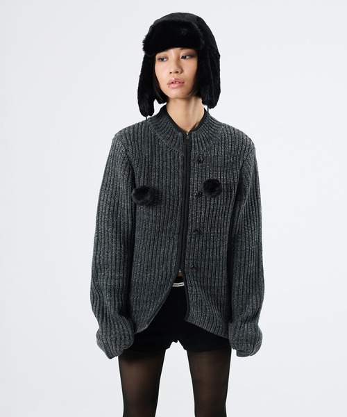 FTW(エフティダブリュー)の「2WAY MELANGE BUTTON ZIP KNIT(ニット/セーター・レディース・チャコールグレー/パープル・SMALL/MEDIUM)」の3枚目の写真
