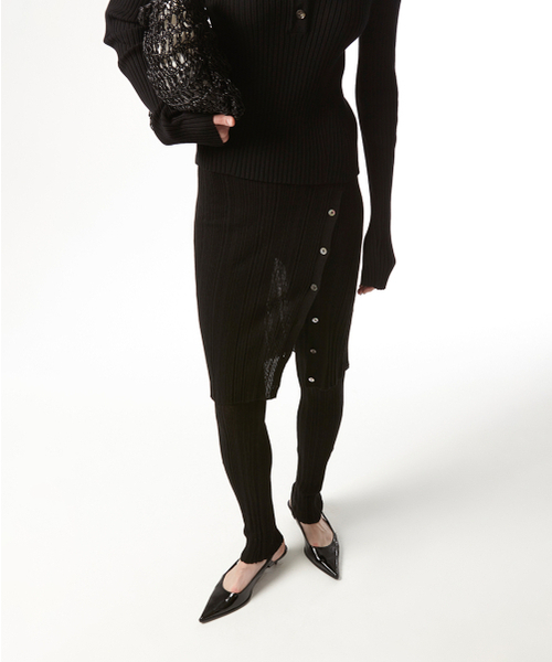 EAN JO(イアンジョー)の「RIBBED LAYER KNIT LEGGINGS SKIRT(BLACK)(スカート・レディース・ブラック・34inch/36inch)」の1枚目の写真