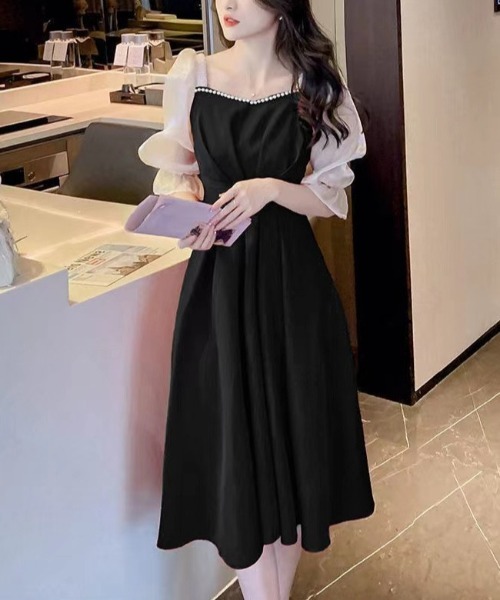 center i(センターアイ)の「【結婚式・二次会】バイカラー7分袖ミニドレス(ドレス・レディース・ブラック・FREE)」の3枚目の写真