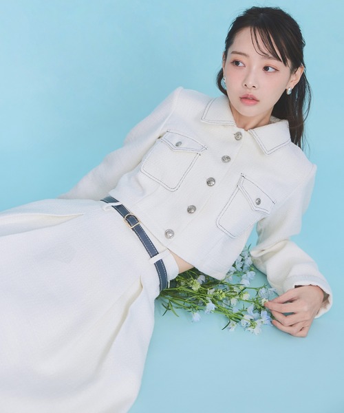 REDYAZEL(レディアゼル)の「ダブルステッチツイードブラウス×フレアロングスカートセットアップ(セットアップ・レディース・ネイビー/ベージュ/チャコールグレー/オフホワイト・FREE)」の16枚目の写真