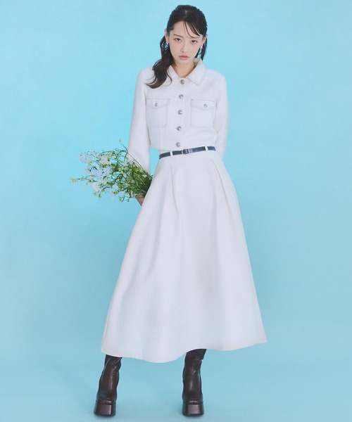 REDYAZEL(レディアゼル)の「ダブルステッチツイードブラウス×フレアロングスカートセットアップ(セットアップ・レディース・ネイビー/ベージュ/チャコールグレー/オフホワイト・FREE)」の17枚目の写真